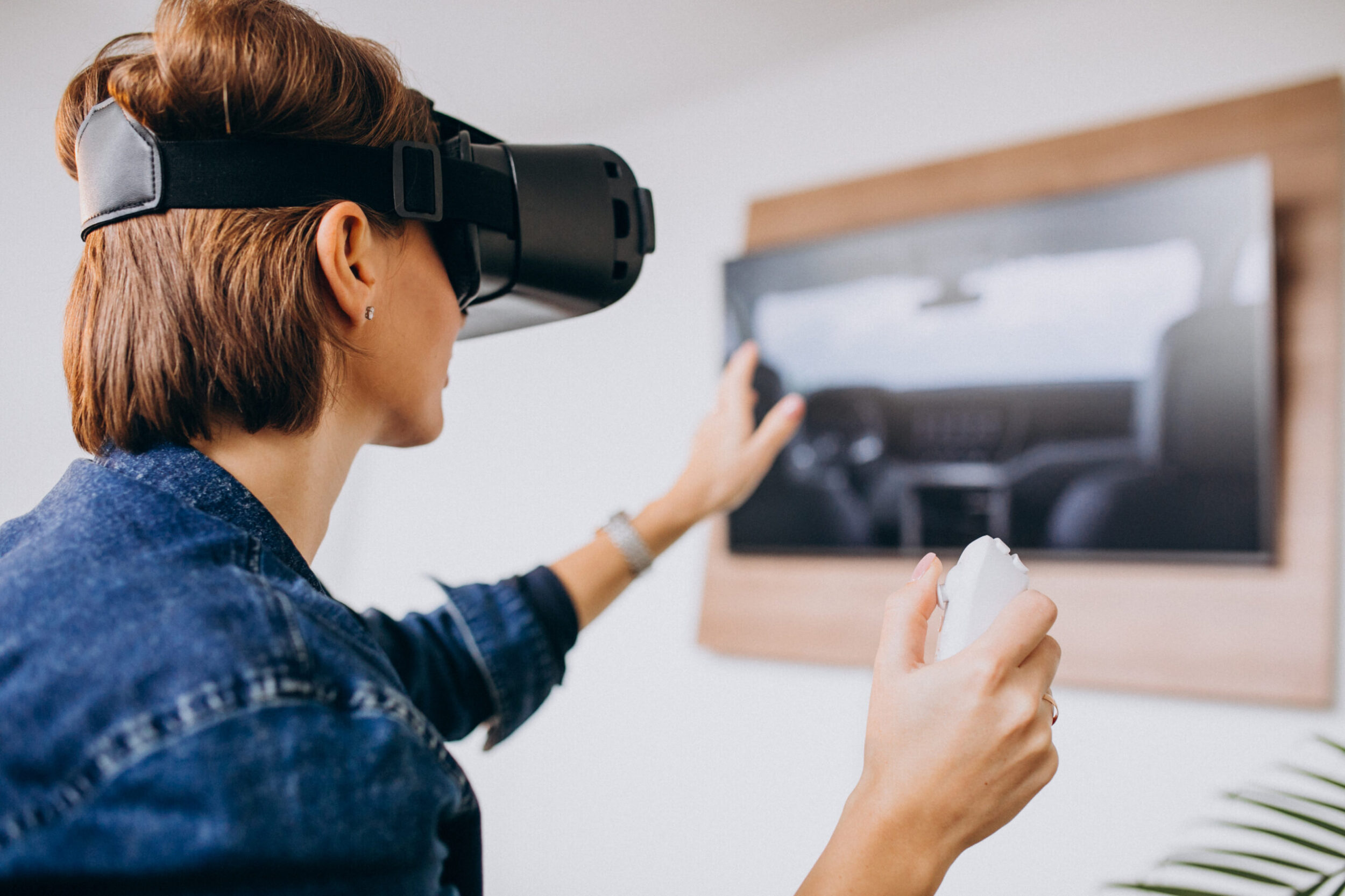 Young women wearing VR glass playing vitual game